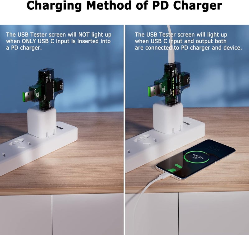 YOJOCK جهاز اختبار USB C مقياس الطاقة 2 في 1 مقياس متعدد رقمي 3.6-32 فولت 0-8.0 أمبير اختبار الجهد والتيار، مقياس فولتية نوع C سعة البطارية مقياس الأمبير كاشف شاحن كابل USB - Image 5
